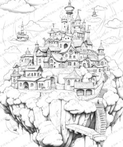 Enchanted Fairy Houses Grayscale Coloring Pages