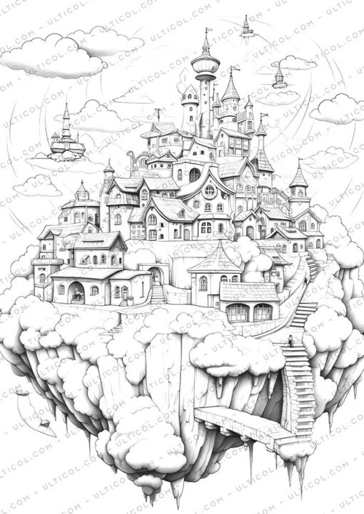 Enchanted Fairy Houses Grayscale Coloring Pages