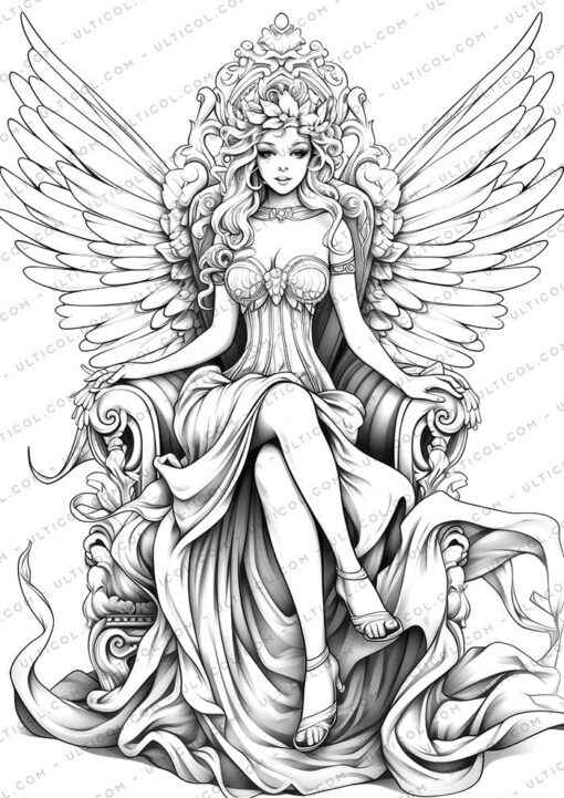 Fairy Queen Grayscale Coloring Pages - Instant Download