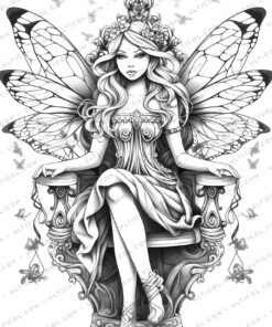 Fairy Queen Grayscale Coloring Pages - Instant Download