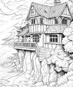 Beach House Nature Grayscale Coloring Pages