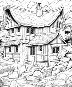 Tiny House Grayscale Coloring Pages