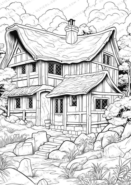Tiny House Grayscale Coloring Pages