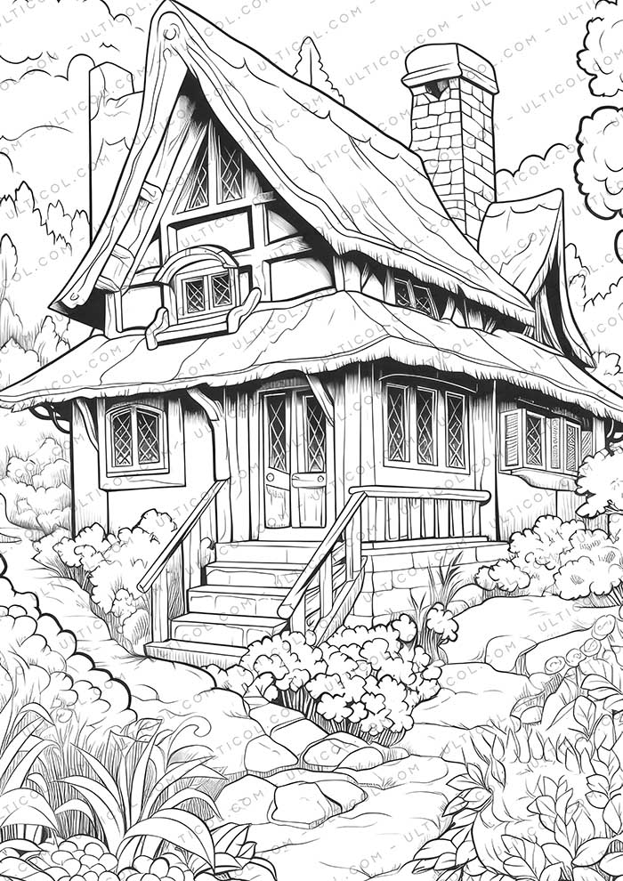 Tiny House Grayscale Coloring Pages