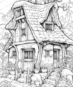 Tiny House Grayscale Coloring Pages