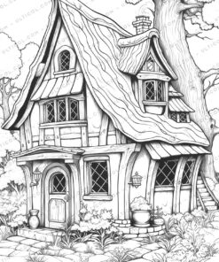 Tiny House Grayscale Coloring Pages