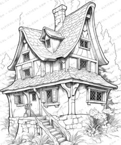 Tiny House Grayscale Coloring Pages