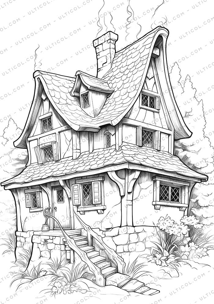 Tiny House Grayscale Coloring Pages