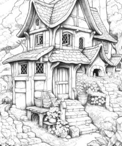 Tiny House Grayscale Coloring Pages