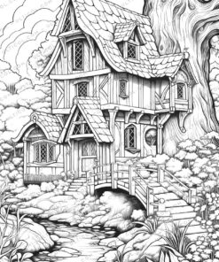Tiny House Grayscale Coloring Pages