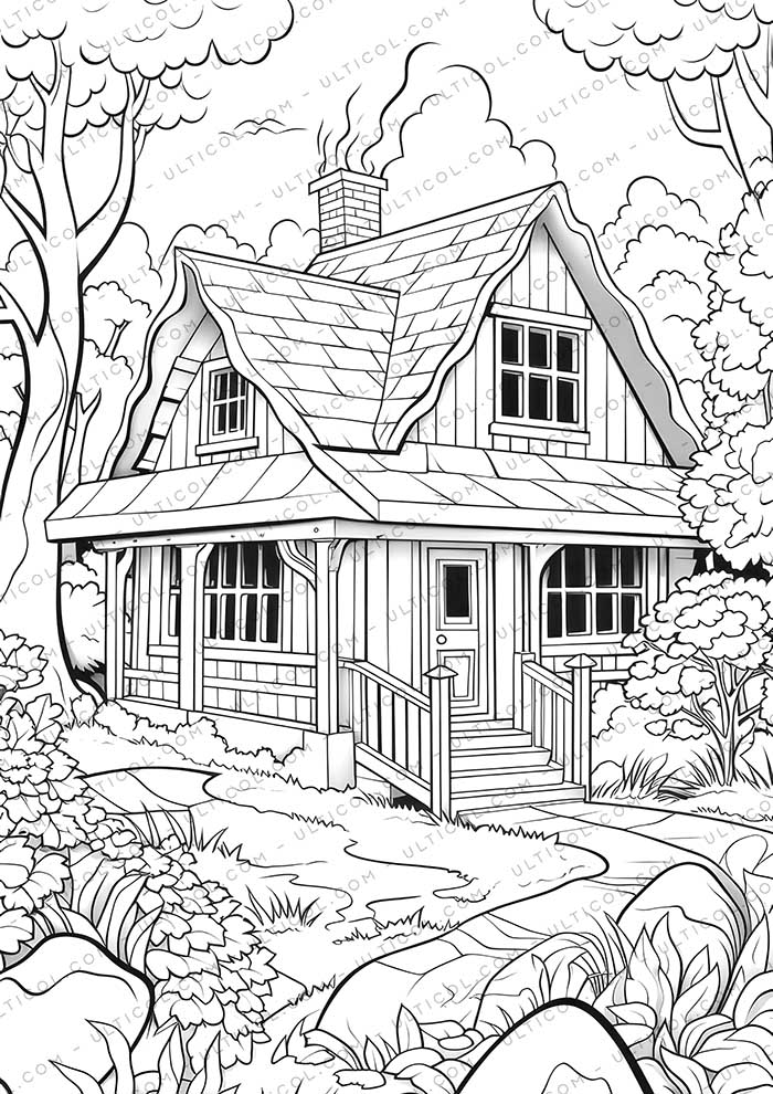 Tiny House Grayscale Coloring Pages
