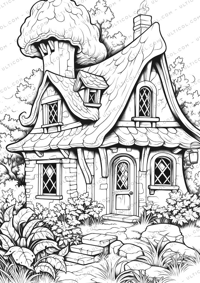 Tiny House Grayscale Coloring Pages