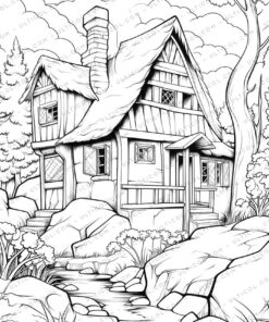 Tiny House Grayscale Coloring Pages