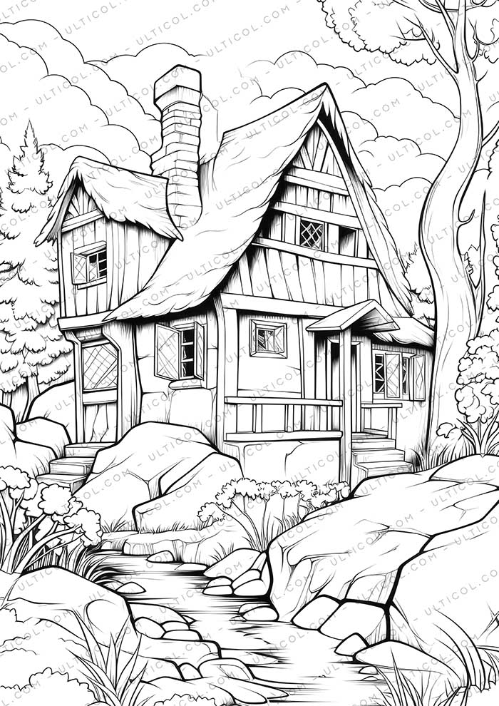 Tiny House Grayscale Coloring Pages