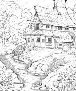 Rural House Grayscale Coloring Pages