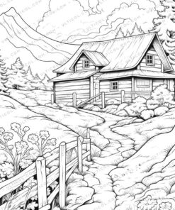 Rural House Grayscale Coloring Pages