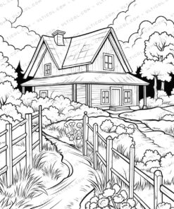 Rural House Grayscale Coloring Pages