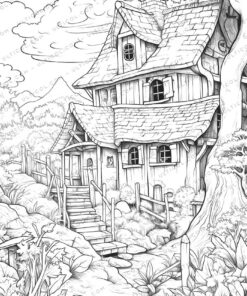 Rural House Grayscale Coloring Pages