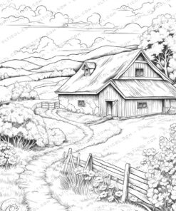 Rural House Grayscale Coloring Pages