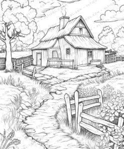 Rural House Grayscale Coloring Pages