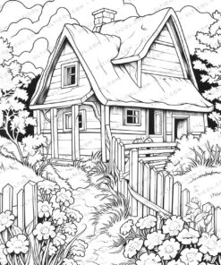 Rural House Grayscale Coloring Pages