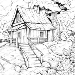 Rural House Grayscale Coloring Pages