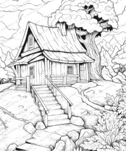 Rural House Grayscale Coloring Pages