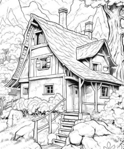 Rural House Grayscale Coloring Pages