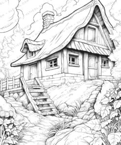 Rural House Grayscale Coloring Pages