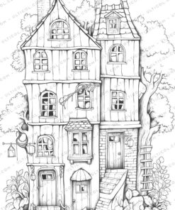Colorful House Grayscale Coloring Pages