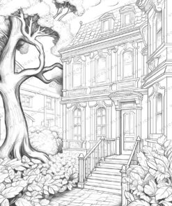 Colorful House Grayscale Coloring Pages