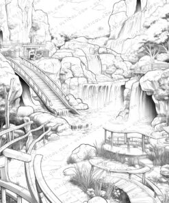 Water Park Grayscale Coloring Pages