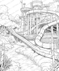 Water Park Grayscale Coloring Pages