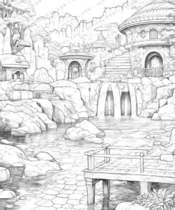 Water Park Grayscale Coloring Pages