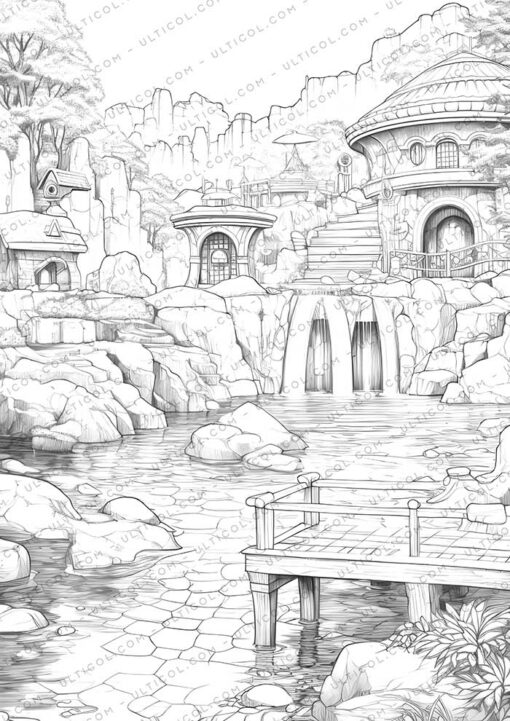 Water Park Grayscale Coloring Pages