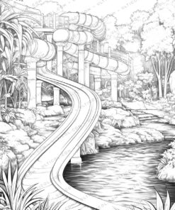 Water Park Grayscale Coloring Pages