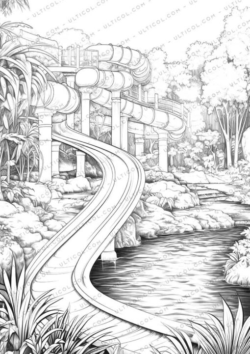 Water Park Grayscale Coloring Pages