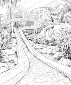 Water Park Grayscale Coloring Pages