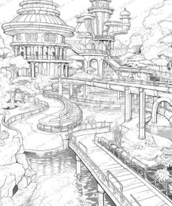 Water Park Grayscale Coloring Pages