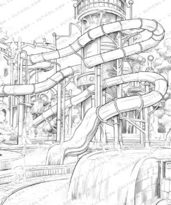 Water Park Grayscale Coloring Pages