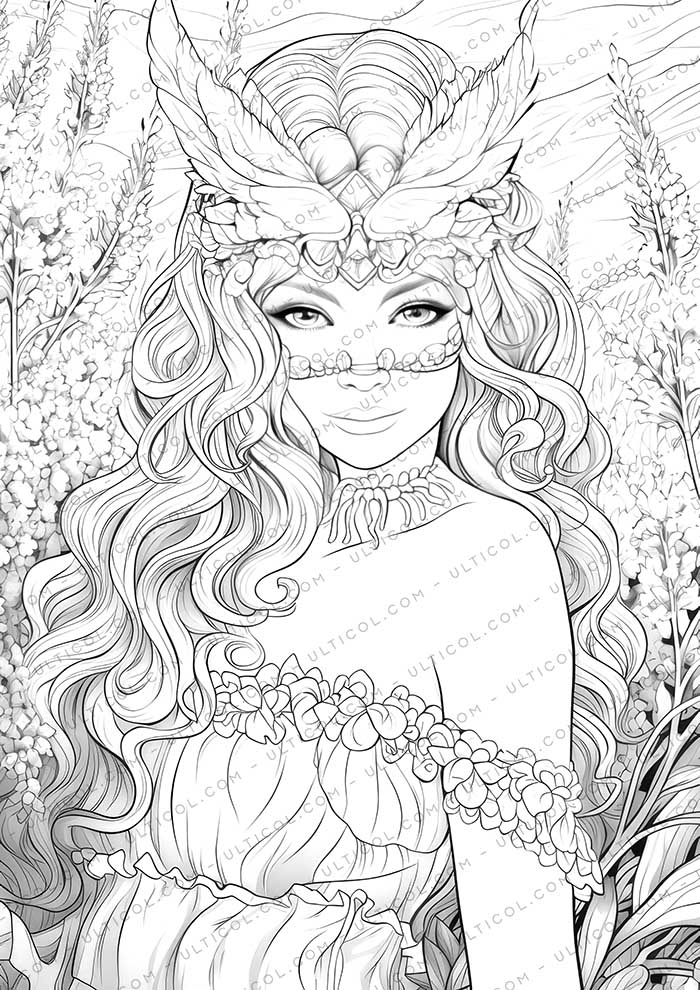 Girls in Carnival Mask Coloring Pages