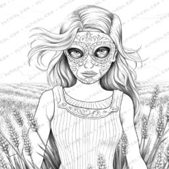 Girls in Carnival Mask Coloring Pages