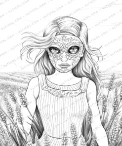 Girls in Carnival Mask Coloring Pages