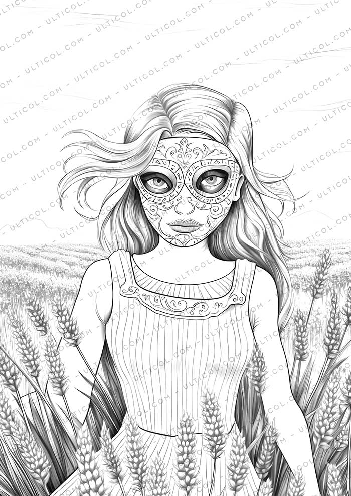 Girls in Carnival Mask Coloring Pages