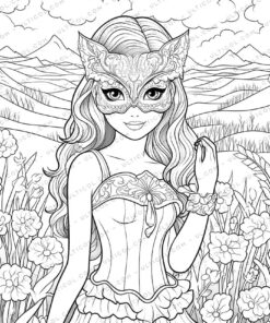 Girls in Carnival Mask Coloring Pages