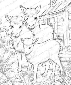 Farm Animals Grayscale Coloring Pages