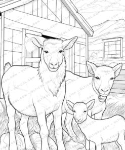 Farm Animals Grayscale Coloring Pages