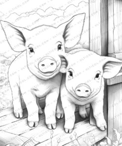 Farm Animals Grayscale Coloring Pages