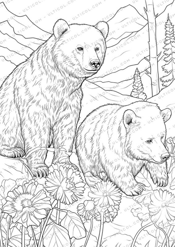 Mountain Animals Grayscale Coloring Pages Instant Download