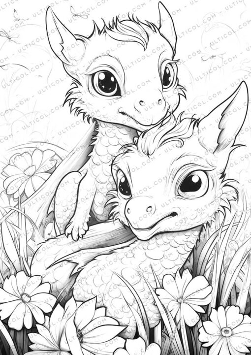 25 Adorable Dragon Grayscale Coloring Pages